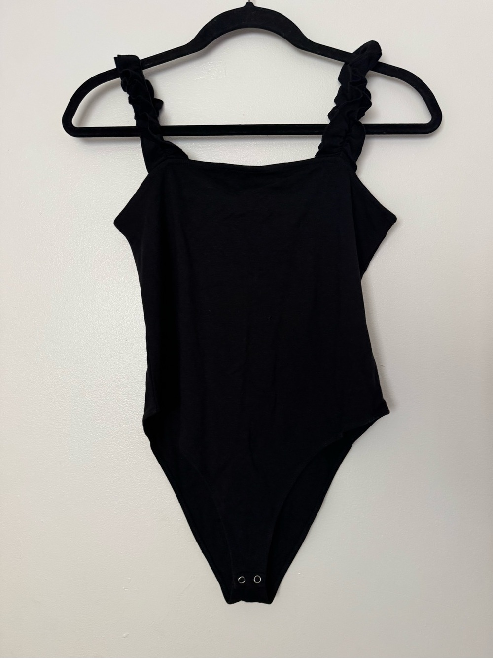 Forever 21 Black Ruffled-Strap Square Neck Bodysuit